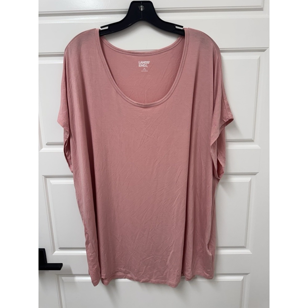 Lands End Womens 3X Pink Rayon Spandex Scoop Neck Short Sleeve Blouse Top